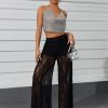 Women's Lace Sheer Elastic Waist Wide Leg Pants See Through Long Trousers Party Clubwear