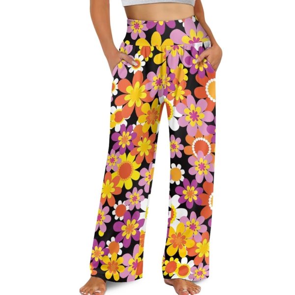 Womens Wide Leg Pants Novelty Yoga Pants with Pockets High Waist Lounge Sweatpants for Workout Trendy Pajama Pants
