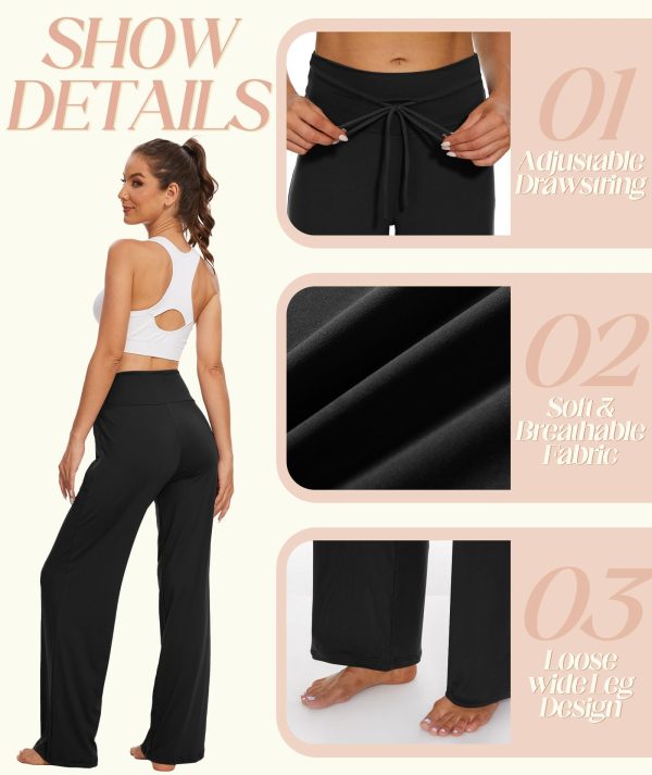 3 Pack Women's Wide Leg Pants with Pockets - Casual Loose Yoga Trouser Pants Sweatpants Palazzo Lounge Pajama Pants