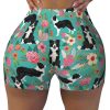 Border Collie Florals Print Women's Workout Shorts Elastic Athletic Gym Shorts Summer Seamless High-Waisted Yoga