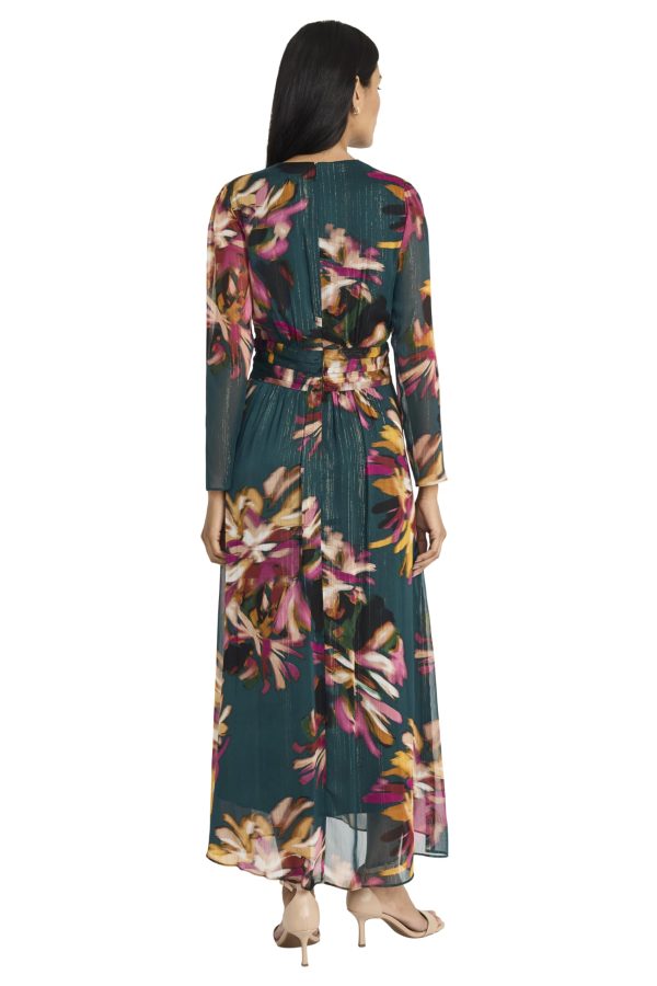 Women's Floral Maxi Wrap Long Sleeve V-Neck-Elegant Wedding Guest Dress