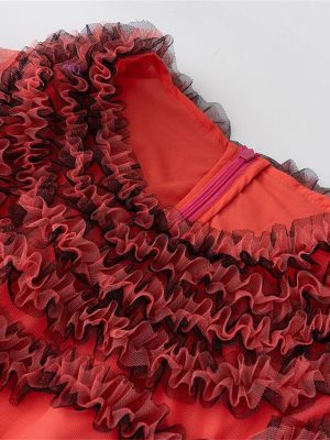 Women Runway Designer Short Sleeve Wood Fungus Ruffled Edge Layered Elegant Cake Bohemian Dress