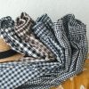 Women's Cotton Linen Pants Elastic Waist Plaid Gingham Wide Leg Capri Palazzo Pants