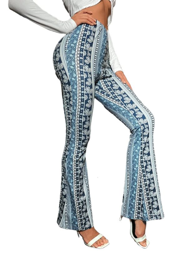 Women's Boho Retro Bell Bottom - EDM 70s Vintage Floral Flare High Waist Stretch Leggings Casual Trouser Yoga Pants
