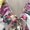 Women's Patchwork V-Neck Floral Print Dress Spliced Ruffles Short Sleeve High Waist Lace-Up Maxi Dresses