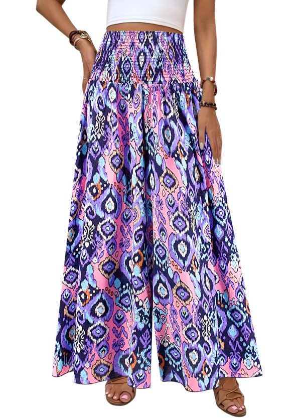 Women's Floral African Print Palazzo Pants Elastic High Waist Wide Leg Pants Flowy Yoga Loose Trousers
