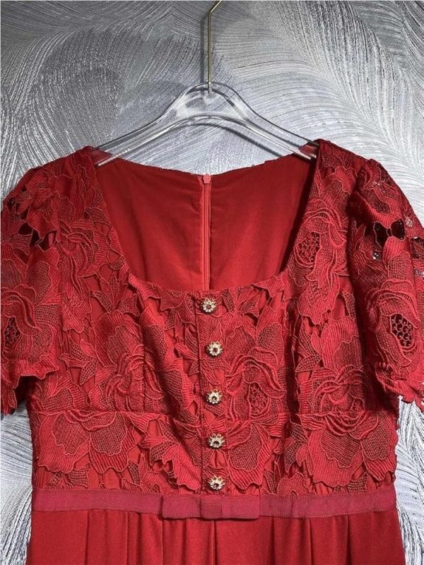 Women's Summer Lace Patchwork Dress Chic One Piece A-Line Holiday Vacation Party Midi Dresses