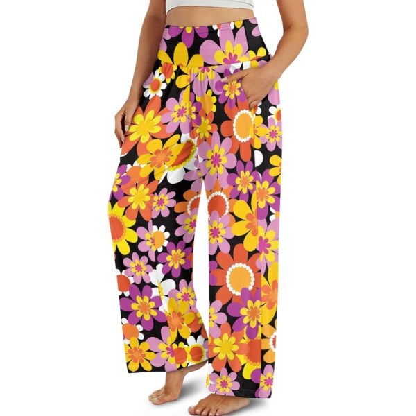Womens Wide Leg Pants Novelty Yoga Pants with Pockets High Waist Lounge Sweatpants for Workout Trendy Pajama Pants