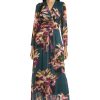 Women's Floral Maxi Wrap Long Sleeve V-Neck-Elegant Wedding Guest Dress