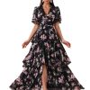Summer Casual Dresses for Women 2024 Spring Fashion Boho V Neck Long Sleeve Ruffle Floral Print Elegant Maxi Dress