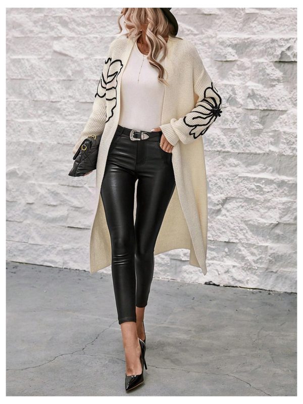 Women's Floral Pattern Cardigan Sweater Open Front Long Sleeve Loose Casual Outwear