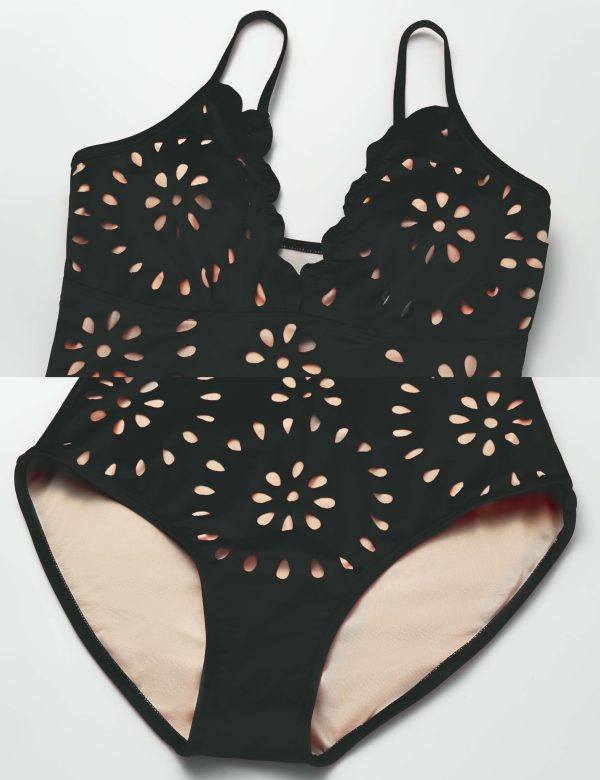 Women's One Piece Bathing Suit Petal Hollow V Neck Swimsuit and Skirt