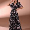 Summer Casual Dresses for Women 2024 Spring Fashion Boho V Neck Long Sleeve Ruffle Floral Print Elegant Maxi Dress