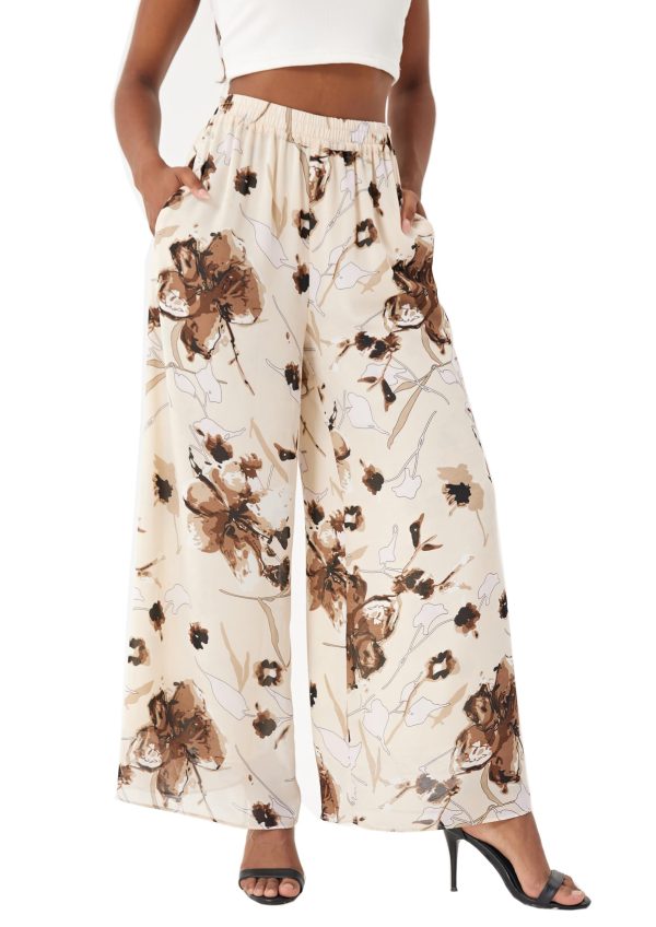 Women's Wide Leg Palazzo Pants Chiffon Flowy Loose Party Wedding Dressy Casual Trousers