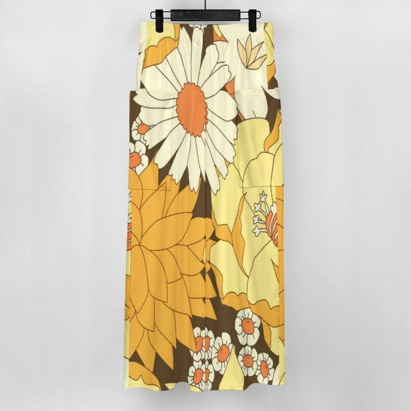 Yellow And Brown Vintage Floral Pattern Women's Casual Pants Yoga Loose Wide Legs Trousers with Pockets High Waist
