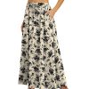 Women Floral Print Long Skirts Bohemian Style Holiday Elastic Waist Drawstring Large Swing A-Line Skirt