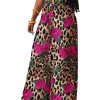 Women's Boho Palazzo Pants Leopard Floral Print High Waisted Wide Leg Baggy Casual Vacation Long Trousers