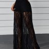 Women's Lace Sheer Elastic Waist Wide Leg Pants See Through Long Trousers Party Clubwear