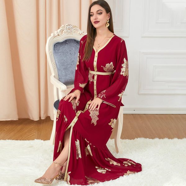 Abaya Dress for Women Dubai Sadui Bead Moroccan Kaftan Fancy Eid Dress