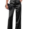 Women's Wide Leg Satin Silky Casual Dress Cocktail Party High Waist Pants