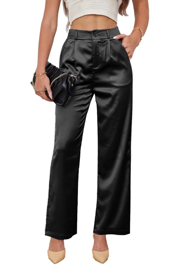 Women's Wide Leg Satin Silky Casual Dress Cocktail Party High Waist Pants