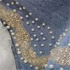 Heavy Industry Pearl Beading Lace Splicing Irregular Hem Jean Skirt Women Summer Korea Denim Skirt