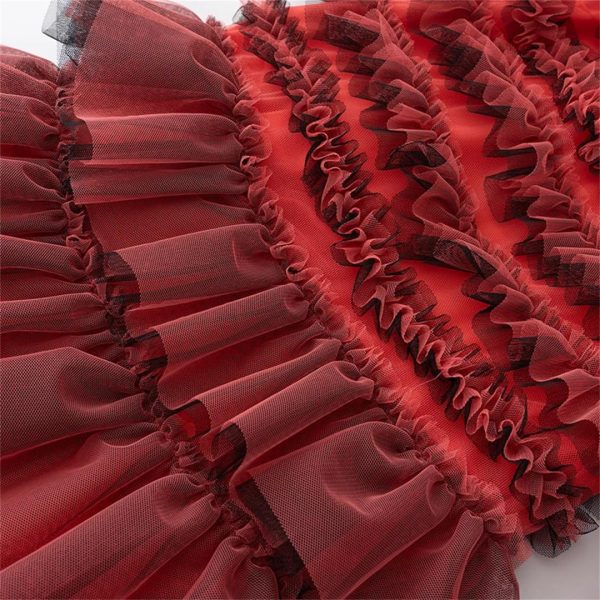 Women Runway Designer Short Sleeve Wood Fungus Ruffled Edge Layered Elegant Cake Bohemian Dress