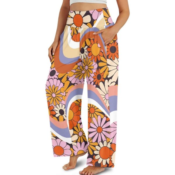 Wide Leg Pants for Women Summer 2024 Palazzo Tropical Floral Casual High Waist Trousers with Pockets S-3XL
