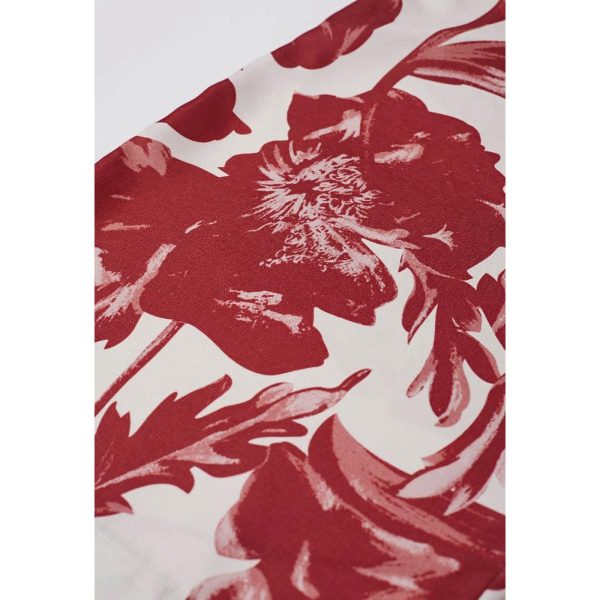 Women Wide Leg Pants Floral Printed High Elastic Waist Belted Summer Casual Long Trousers with Pockets Red
