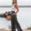 Womens Elastic High Waisted Palazzo Pants Casual Wide Leg Long Lounge Pant Trousers with Pocket