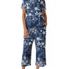 Women's Two Piece Lounge Set Short Sleeve Shirt and Capri Pants Mumu Pajama with Pockets Loungewear Pjs Sets