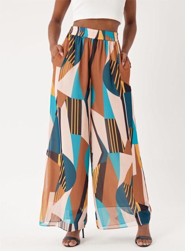Women's Floral Boho Palazzo Pants Casual Dress Flowy Wide Leg Pant Chiffon Beach Vacation Trouser