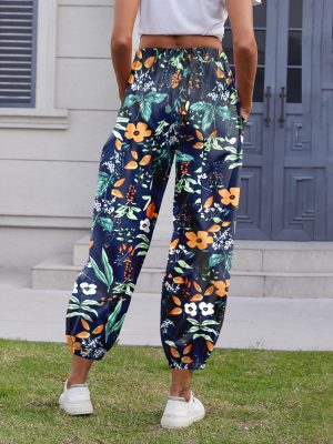 Women Capri Pants Lounge Drawstring High Elastic Waist Wide Leg Quick Dry Pants Cinch Bottom Trousers