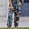 Women Capri Pants Lounge Drawstring High Elastic Waist Wide Leg Quick Dry Pants Cinch Bottom Trousers