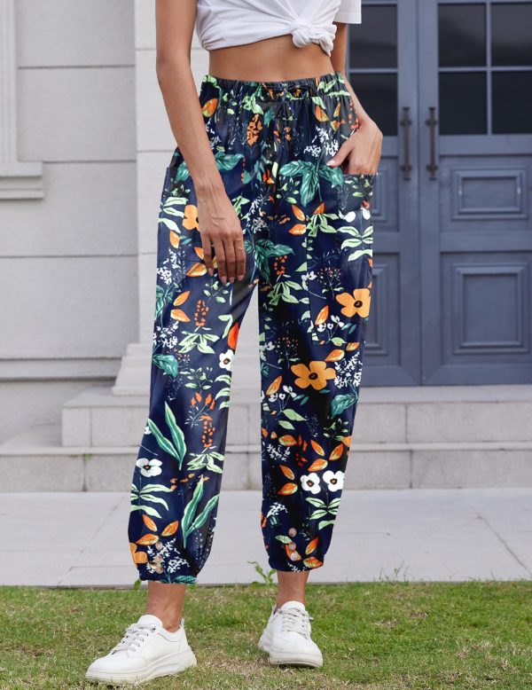 Women Capri Pants Lounge Drawstring High Elastic Waist Wide Leg Quick Dry Pants Cinch Bottom Trousers