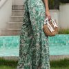 Womens Printed Wide Leg Pants Ruffle Elastic Drawstring Beach Vacation Palazzo Loose Comfy Trousers with Pockets
