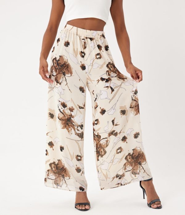 Women's Wide Leg Palazzo Pants Chiffon Flowy Loose Party Wedding Dressy Casual Trousers