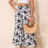 Palazzo Pants for Women Summer Beach Elastic Waisted Trousers with Pockets Wide Leg Loose Fit Pants Black Floral XXL