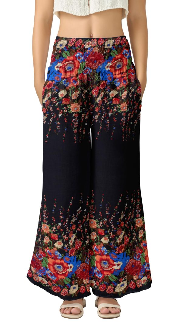 Palazzo Pants for Women - Boho Flare Leg Wide Summer Pant Women - Harem Waist Flowy Bottoms with Pockets