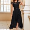 Women's Retro Lace Contrast Chiffon Ruffle Evening Maxi Dress