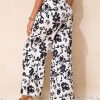 Palazzo Pants for Women Summer Beach Elastic Waisted Trousers with Pockets Wide Leg Loose Fit Pants Black Floral XXL