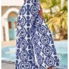Women's High Waist Floral Wide Leg Palazzo Pants Flowy Travel Trousers