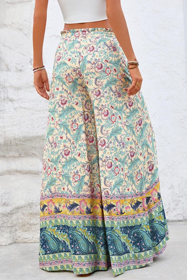 Women Wide Leg Pants Casual High Waist Floral Palazzo Pants for Women Flowy Trendy Lounge Boho Beach Trousers Pockets