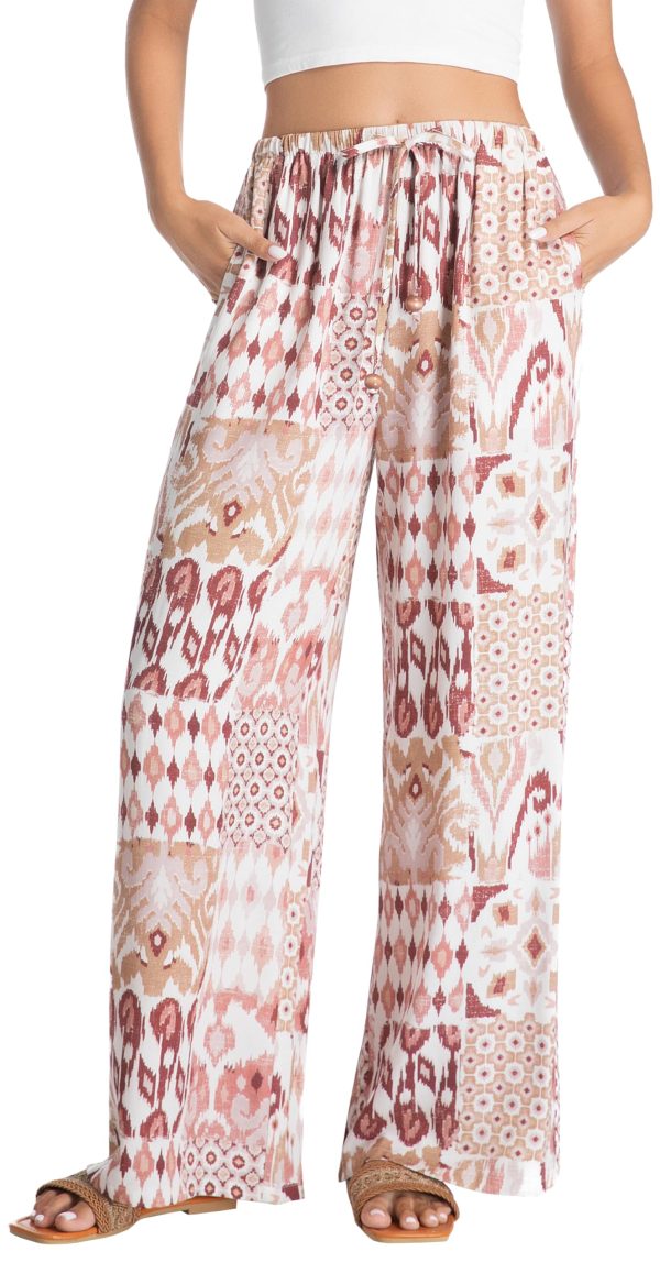 Women Wide Leg Pants Casual High Waist Floral Flowing Drawstring Trendy Lounge Boho Beach Pant Trouser