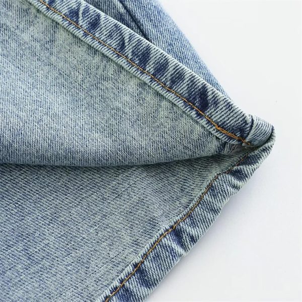 Women Wearing Streetwear High Waist Pocket Design Long Denim Skirt