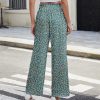 Women Summer Casual Wide Leg Pants High Waisted Elastic Tie Knot Boho Beach Trousers with Pockets