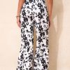 Palazzo Pants for Women Summer Beach Elastic Waisted Trousers with Pockets Wide Leg Loose Fit Pants Black Floral XXL