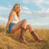 Floral Cowboy Boots for Women Square Toe Wide Calf Western Fashion Sunflower Cowgirl Boots