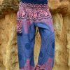 Women Harem Pant Boho Genie Aladdin Smocked Waist Yoga Trousers