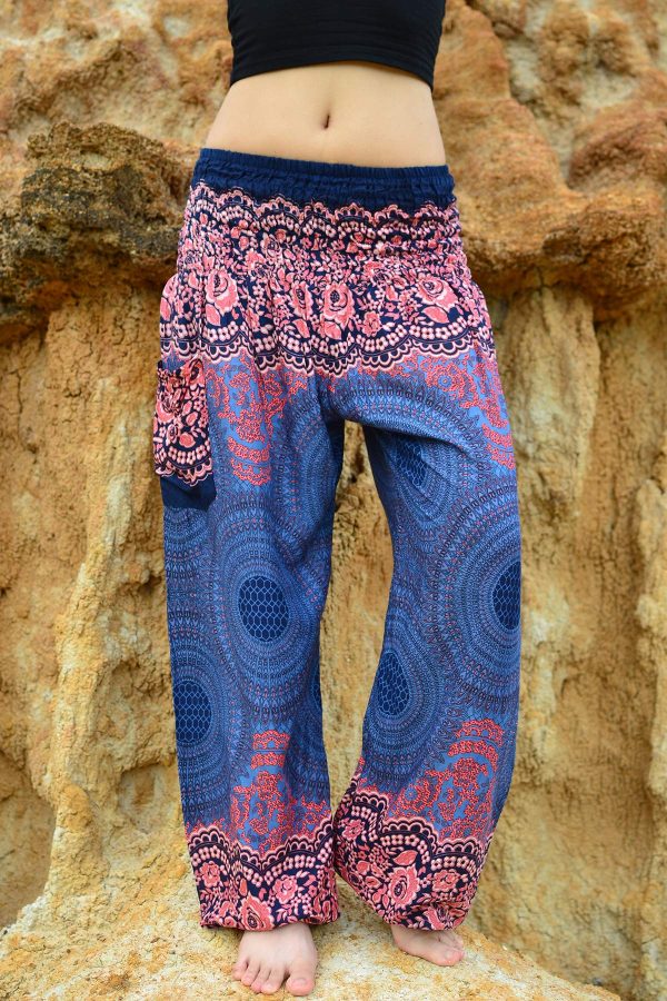 Women Harem Pant Boho Genie Aladdin Smocked Waist Yoga Trousers
